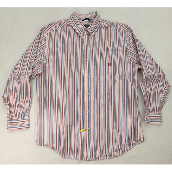 Chaps Men's Shirt Size L Red White Blue Striped Long Sleeve Button-Up - Picture 2 of 12